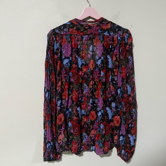 Paige Elynne Silk Floral Tie Neck Blouse Button Front Long Sleeve Size XL - Picture 8 of 12